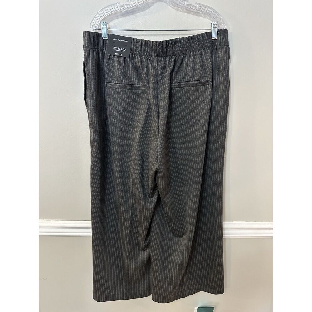 Jones & Co Stretch Wide Leg Womens Pants 1X‎  Striped Grey  Pockets High Rise - Picture 9 of 11